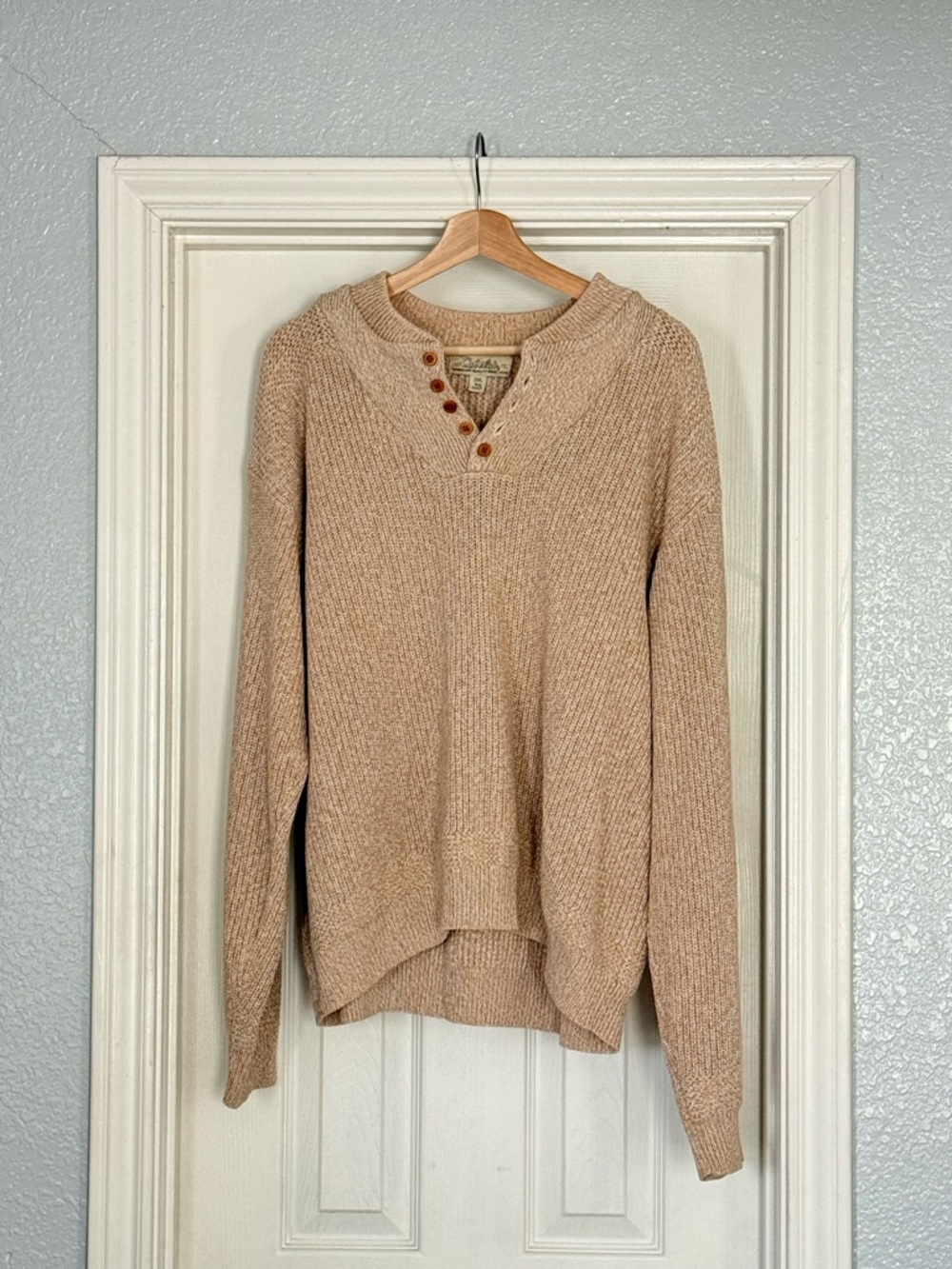 Beige Button-Detail Knit Sweater